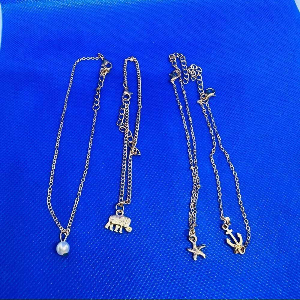 Gold Tone Anklet Lot of 4 Pearl Elephant Starfish Anchor Charms